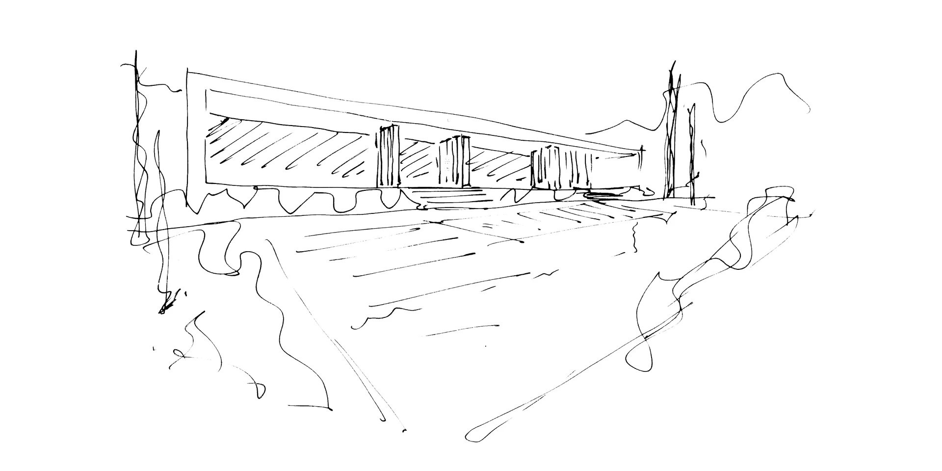 Hand-drawn conceptual sketch of Villa TAI by ARK Architects showing the initial volumetric design.