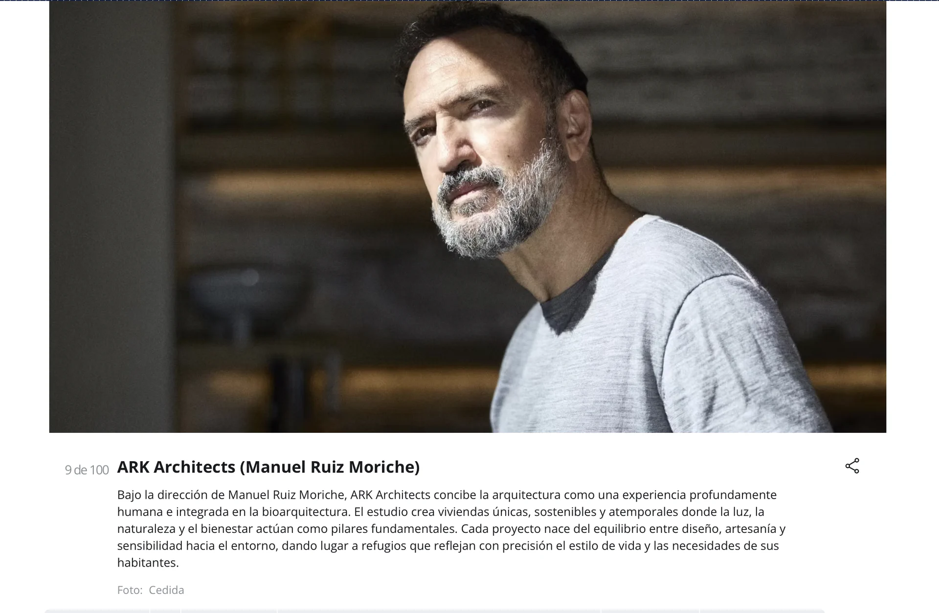 Manuel Ruiz Moriche, director of ARK Architects, recognised as one of Spain’s top 100 architects for his focus on bio-architecture and sustainable luxury design.
