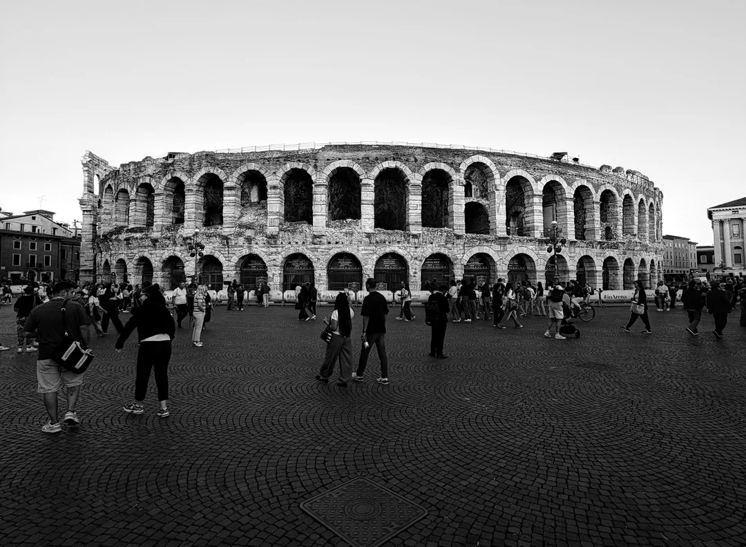 Manuel Ruiz Moriche, of ARK Architects, in front of the historic Verona Arena in Italy, exploring the timelessness of natural stone during the Marmomac trade fair.