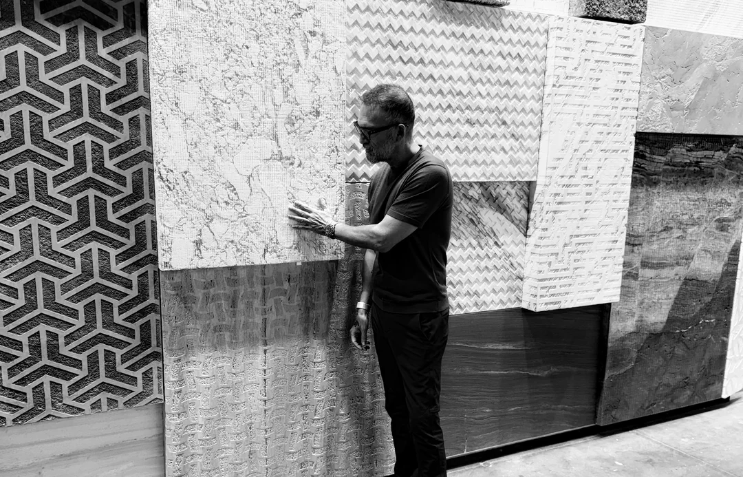 Manuel Ruiz Moriche exploring textures, finishes and geometry in designer marbles during the Marmomac international natural stone trade fair in Verona.